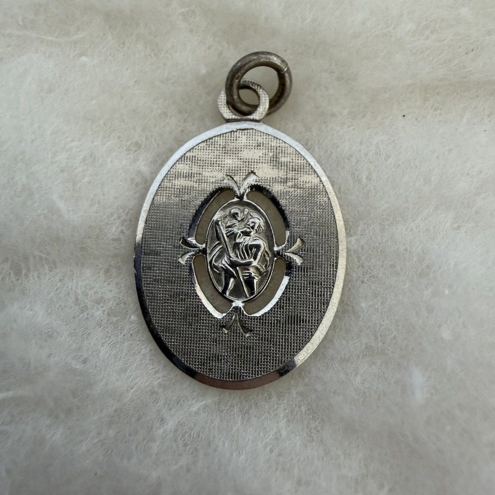 925 Sterling Silver Vintage St. Christopher Religious Medal‎ Charm Pendant